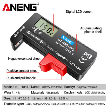 BT-168 PRO Digital Lithium Battery Capacity Tester Checkered Load Analyzer Display Check AAA AA Button Cell Universal Test